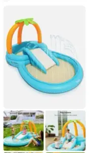 Sable Inflatable Play Center Wading Pool with Slide for Kids Garden Backyard