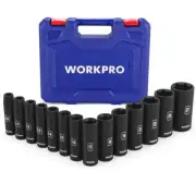 WORKPRO 14Piece 1/2" Drive Deep Impact Socket Set 6-Point 3/8"-1-1/4" SAE w/Case