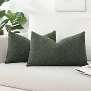 Artscope Set of 2 Boucle Cushion Covers, Plain Throw Cushion Cover, Modern Decorative Cushion Cover Set, Cushion Case for Sofa, Car, Bedroom, Home Decor, 40 x 60 cm, Forest Green