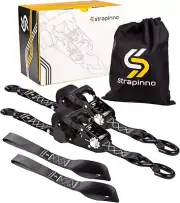 2pcs Retractable Ratchet Tiedown Straps With Safety Lock S Hooks & Soft Loop Str