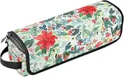 [sanluoli] 2 in 1 Hair Tools Organizer with Removable Heat Resistant Mat Curling Iron Travel Holder Storage Bag Watercolor Christmas Flower Berries Spruce Portable Organizer