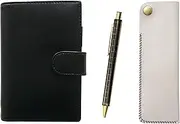 Eco B7 Leather Mini Notebook and Horizontal Hook Pen Case White NQ30K Wide Shaft Metal Straight Knock Double Anodized Lattice Ballpoint Pen Set Black LS002B-NK01W-NQ30KB-B