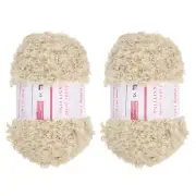 2pcs Fur Yarn Polyester Yarn Fluffy Chunky Yarn Cream White for Crocheting,50m
