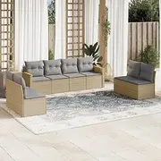 8 Piece Patio Furniture Set, Garden Sofa with Cushions, Outdoor Chairs, Rattan Conversation Set, Small Seating, Balcony, Beige Poly Wicker