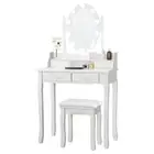 Dressing Table Stool Set Makeup Table Jewellery Organizer Vanity Drawers Mirror