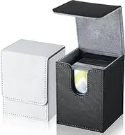 2 Boxes Leather Deck Card Boxes Large Size Fit 100 Plus Sleeved Cards Deck Game Box for Collectible Cards Deck Playing Card Box for 100 Plus Cards Compatible with MTG TCG (Vertical, White, Black)
