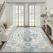 JINCHAN Rug Vintage Carpet 240x305CM Persian Rug Indoor Floor Mat Print Distressed Rug Blue Foldable Accent Rug Lightweight Non Slip Kitchen Living Room Bedroom Dining Room