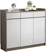 Freestanding Porch Shoe Organizer with Drawers 4-Shelf Shoe Cabinet with Doors for Entrance, Brown/White Shoe Cupboard