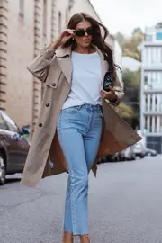 [Pup4] Trina Button Front Trench Coat - Beige XS Beige