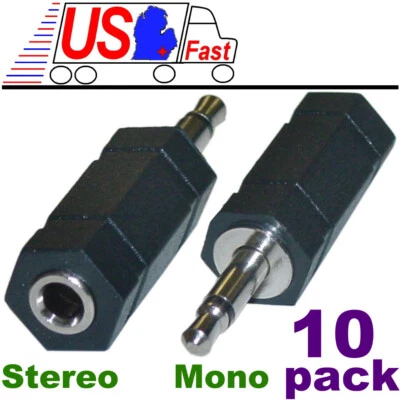 Lot10pack 3.5mm Mono Male to Stereo Female Audio/Headphone Adapter 1/8"Converter