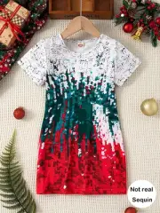 Gradient Sequin Print Short Sleeve Dress Casual Dresses