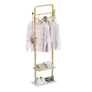 Fin Durable Metal Corner Clothes Rack Strong Stone Base Entryway Garment Stand W Rod
