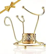 Hemswell Crystal Brandy Warmer Stand Set in Stunning Gold - Cognac Brandy Snifter Warmer Heater with Tea Light Holder and Metal Stand