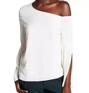 COOPER & ELLA Women's White Ivory Chiffon Off-Shoulder SZ L Blouse Top Shirt NWT