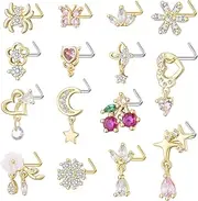 [TAMHOO] 15Pcs Nose Rings - L Shape Designs with Surgical-grade stainless steel - Gold/Silver Nose Studs for Women
