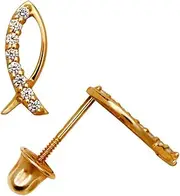 [JewelryWeb] 14k Yellow Gold CZ Simulated Diamond Animal Sealife Fish Shaped Screw Back Earrings 9x4mm Stud Earring for Women