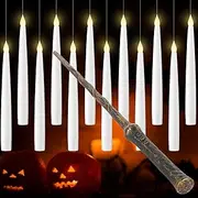 Magic Wand Remote Flameless Candles - 12 - Pack Hanging LED Candles for Halloween & Christmas Decor - Battery Operated