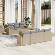 8 Piece Garden Sofa Set with Cushions Mix Beige Poly Rattan Patio Bar Sets
