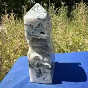 1205g Natural moss agate Quartz obelisk Crystal gem tower healing decor gift