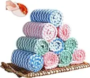 Microfiber Cleaning Cloth 9.84"x9.84" ， Coral Fleece Striped Dish Rag for Kitchen & Home, Super Absorbent Reusable Towel for Cleaning Dishes, Countertops & Surfaces (10pcs)
