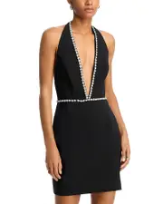 Liv Foster Phoebe Crepe Embellished Plunge Neck Mini Dress - Exclusive