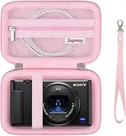 [Supmay] Hard Travel Case for Sony ZV-1F / ZV-1 / ZV-1 II Digital Camera, Storage Holder Travel Bag with Zipper Mesh Pocket for Battery Pack, Charging Cable, USB Card, Pink