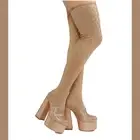 Diamonds Rose Gold Rhinestone Stretch Thigh High Chunky Heel Platform Boots