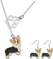 [Healeved] 1Set Adorable Corgi Pendant Jewelry Charming Dog Themed Necklace Earrings Present for Dog Lovers for Parties and Special Occasions