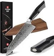 XINZUO Damascus Steel Chef Knife, 8.5 Inch Kiritsuke Kitchen Knife Professional Forged Gyuto Cooking Knife, Military Grade G10 Handle with Magnetic Sheath -Feng Series