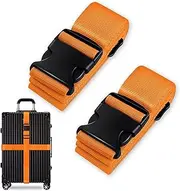 [Xandira] 2pcs Luggage Suitcase Straps Set, Thickened Luggage Belt with Quick Release Buckle, Adjustable Black Travel Luggage Straps Travel Accessories for Suitcase Baggage (Orange)