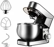 Food Stand Mixer 1200W 6-Speed 5L Electric Dough Blender with Double Shaft Stepless Automatic Tilt-Head Powerful and Practical with Beater, Double Hooks, Whisk, Splash Guard