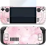 Skin Stickers Set for Steam Deck, Decal Cover for Steam Deck Handheld Gaming PC, Protective Full Sticker Cover Accessories, 1 pcs HD Glass Screen Protector for Steam Deck Included (Pink Gauze Design)