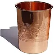 Samyuktha Pure Copper Glass Embossed Design Tumbler Cup for Water Storage, 300 ML.