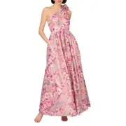 Aidan Mattox Womens Pink Metallic One Shoulder Evening Dress Gown 4 BHFO 8254