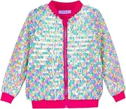 [YIYI] Girls Jackets Sequin Bomber Glitter Sparkly Varsity Kids Shiny Trendy Birthday Party Clothes Halloween Christmas