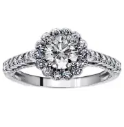 1.15 CT Halo Round Diamond Engagement Ring in Platinum NEW