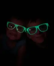 ONE GLOW IN THE DARK KIDS BLUE VINTAGE RETRO CLEAR LENS SUNGLASSES PARTY GLASSES