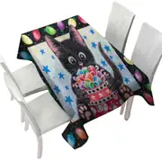 Christmas Lights and Cute Black Kitten Cat Tablecloth