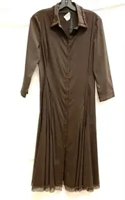 ELIE TAHARI Brown Twig Greer Wooden Beaded Chiffon Hem Poplin Shirt-Dress 8 US M