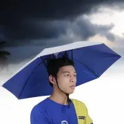 77cm Head-mounted Umbrella (silver Outside And Royal Blue Inside)