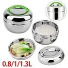 Green/Silver Stainless Steel Round Bento Lunch Box Double Layer Container