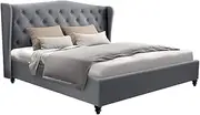 Artiss Queen Bed Frame Platform Wingback Headboard Frames Beds Base Bedroom Room Decor Home Furniture, Upholstered with Grey Faux Linen Fabric + Foam + Steel, Modern Design