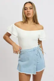 White Bodysuit Ruffle Sleeve Textured - Size 16XL, Women's Bodysuit