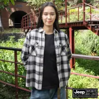 在飛比找momo購物網優惠-【JEEP】女裝 法蘭絨經典格紋長袖襯衫(黑白格)