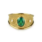 Green Emerald Etruscan Ring, Ancient Italian Ring, Roman Empire Jewelry Gift