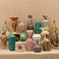 在飛比找Yahoo!奇摩拍賣優惠-中東風輕奢高溫陶瓷帶鉆花瓶插花器歐式居家客廳臺面高檔裝飾擺件