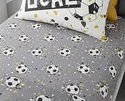 Bedding Bedlam - Grey Football Bed Sheet - Single Fitted Sheet (190 x 90 x 25cm) - Football Fitted Sheet in Grey - Football for Boys - Football Bedroom Accessories - Bed Sheet with Soccer Ball