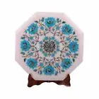 12" white octagonal Marble Coffee Table Top fancy Design Inlay lapis Side Table