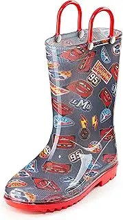 Disney Cars Lightening McQueen PVC Rainboots For Boys Easy-on Handles - Black Size Toddler and Little Kids