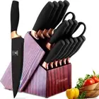 Kitchen Knife Set with Block Professional Stainless 15pcs Knife Sets Sharpener